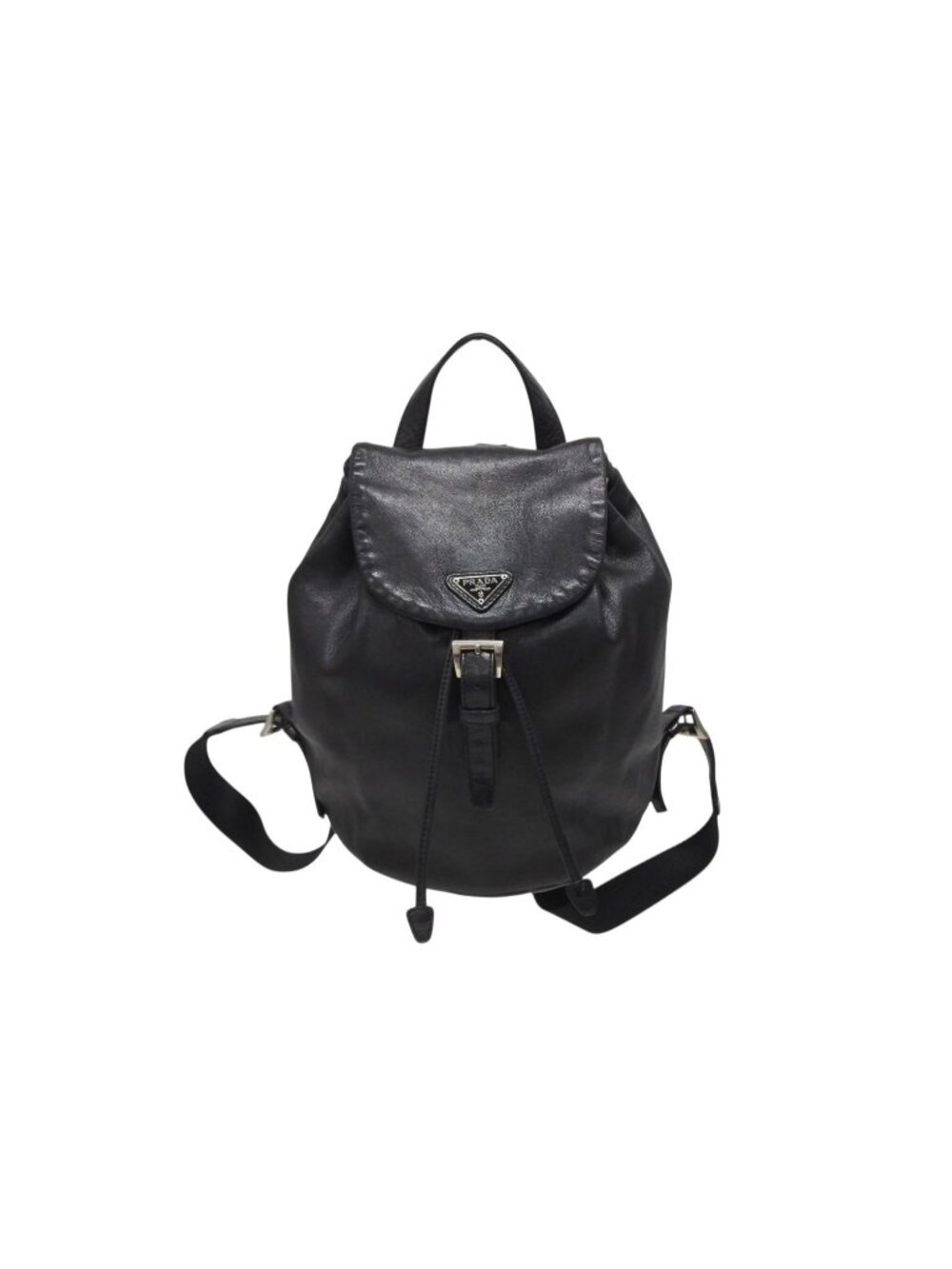 Prada Backpack Triangle Plate Logo Black Silver Leather 4